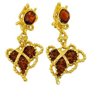 NEW vintage runway style glass gold plated statement earrings